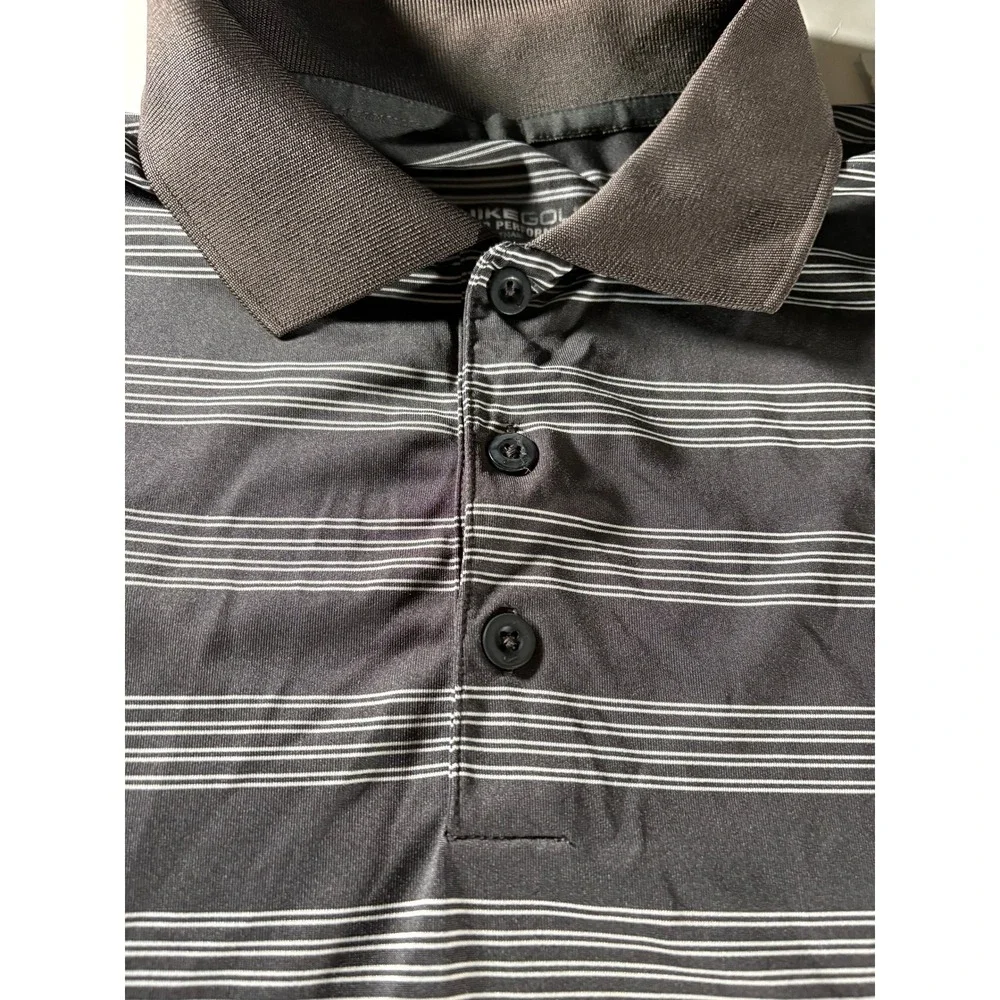 Nike Golf Dri Fit Polo Shirt Mens‎ XL Tour Performance Striped Black Gray Golf